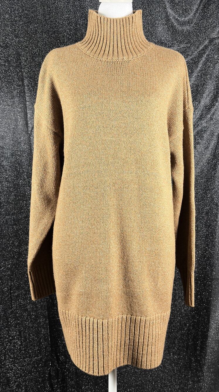 Zenana NWOT Camel Mock Neck Sweater Dress Tunic Long Sleeve Cozy Knit Size Small